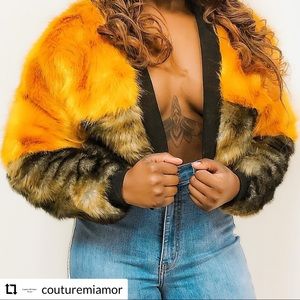Cropped multi colored faux fur